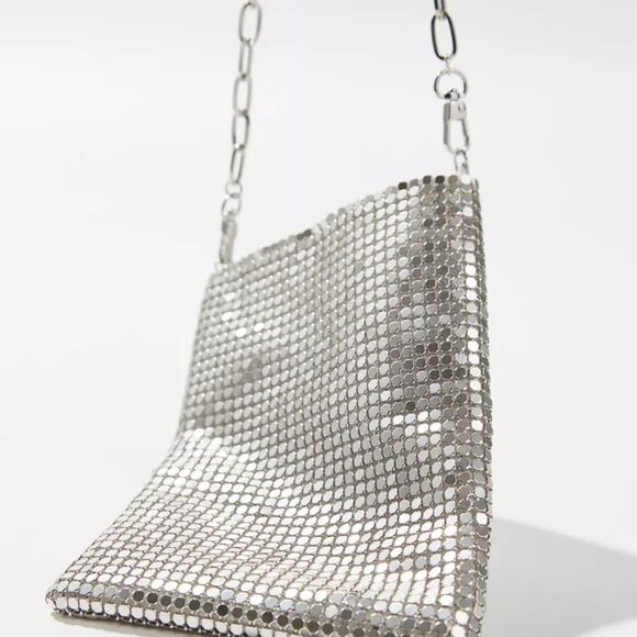 Silver tone chainmail metal mesh mini bag with chain strap - Picture 10 of 11